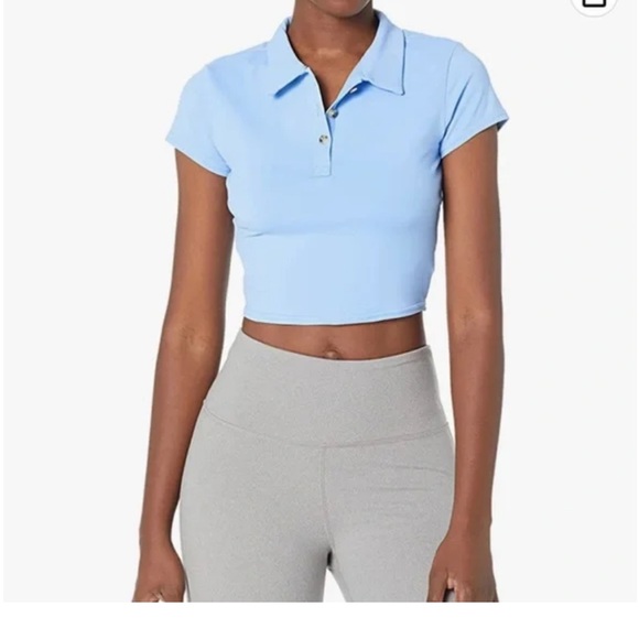 ALO Yoga Choice Cropped Polo in Blue Sky - Picture 3 of 6